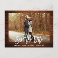 Pinsel Skript-Foto Rustikales Holz Save the Date