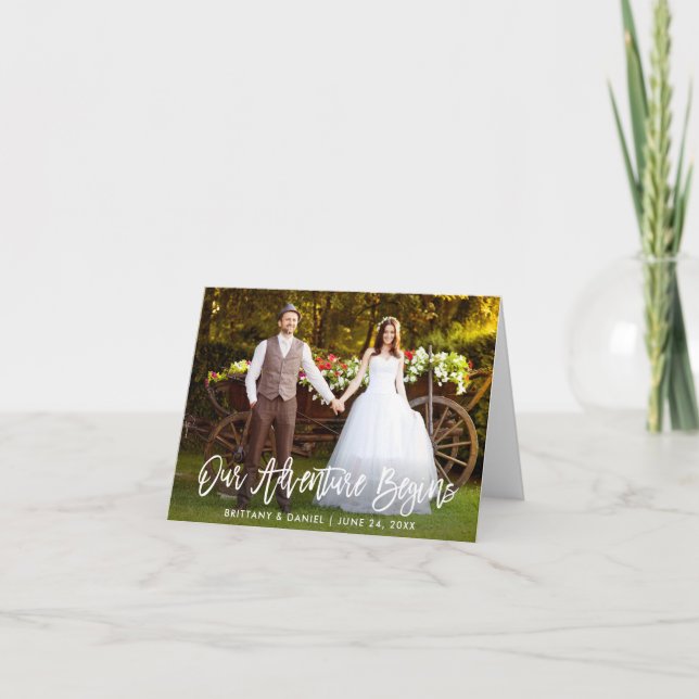 Pinsel Skript Unser Abenteuer beginnt Hochzeitsnot Dankeskarte (Vorderseite)