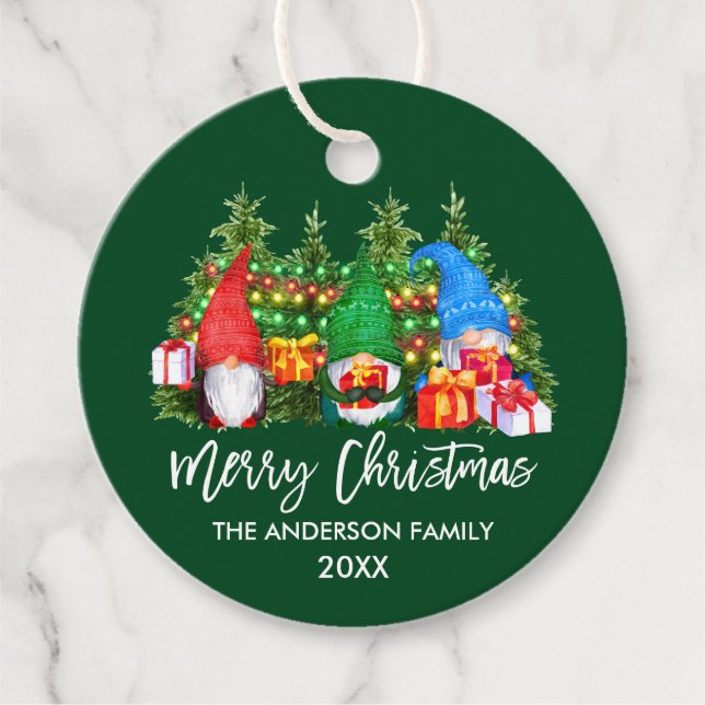 Pinsel Skript Weihnachtsleuchten Gnomes Green Geschenkanhänger (Vorderseite)