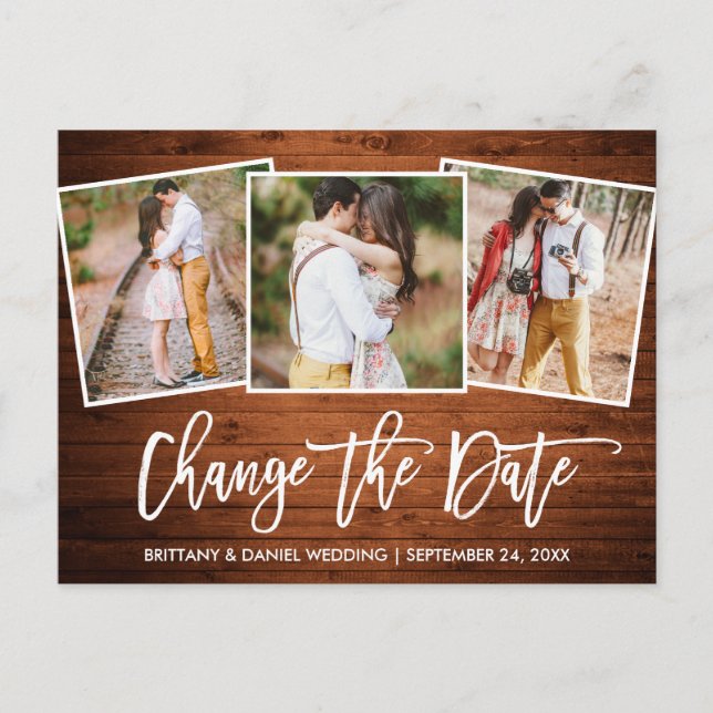 Pinsel Skript Wood ändern Datum Neues Foto 3 Postkarte (Vorderseite)