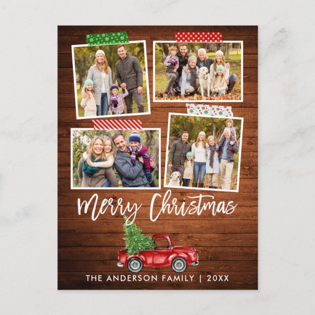 Pinsel Skriptfahrzeug Tape Woodweihnachtrucker Postkarte (Vorderseite)