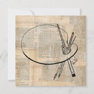 Pinsel und Farbpalette Vintage Kunst Einladung