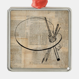 Pinsel und Farbpalette Vintage Kunst Ornament Aus Metall