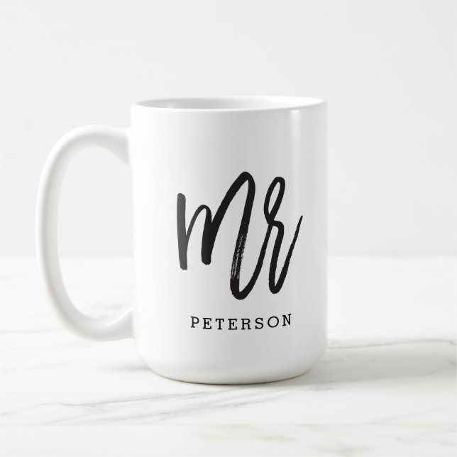 Pinselkalligrafie Mr. Wedding Groom Tasse (Links)