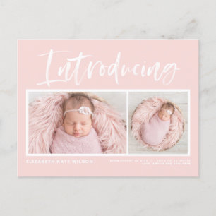 Pinselkalligraphie Rosa Rosa FotoCollage Geburt Ankündigungspostkarte