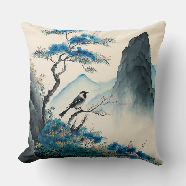 Pinsellandschaft in Chinesen Kissen (Vorderseite)