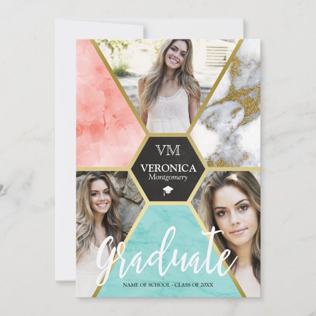 Pinselpinke geometrische Foto Collage Graduate Ankündigung (Vorderseite)