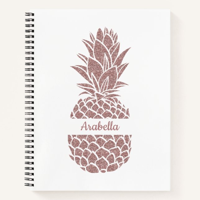 Pinselpinke Glitzer Ananas Muster Notizbuch (Vorderseite)