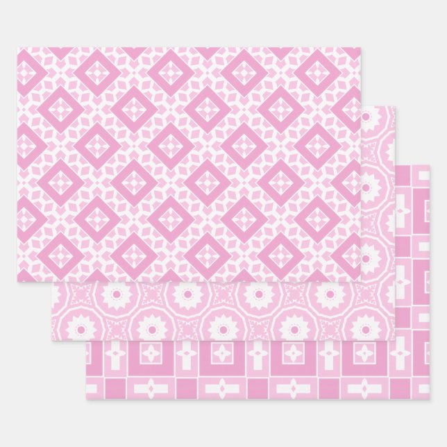Pinselpinke und Niedliche Girly Geometric-Muster Geschenkpapier Set (Set)
