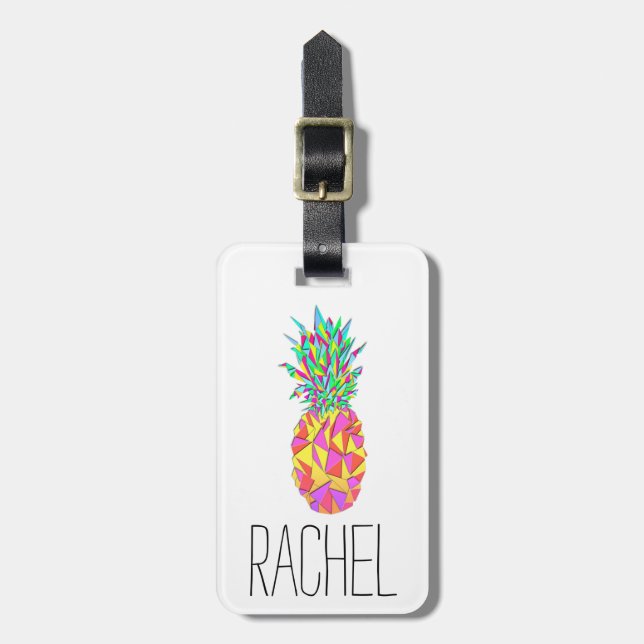 Pinselrosa Geometrische Dreiecke Ananas Monogramm Gepäckanhänger (Vorderseite vertikal)
