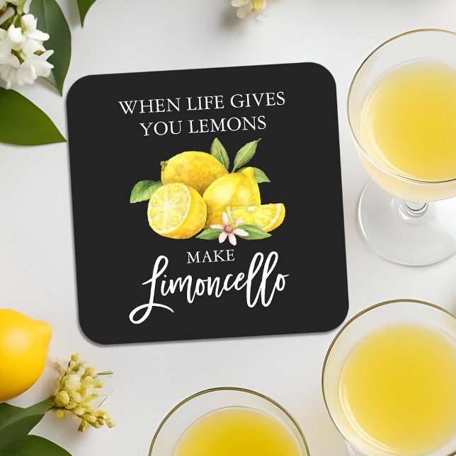 Pinselschrift Black Watercolor Lemons Limoncello Rechteckiger Pappuntersetzer (Customize to change your personalized text size, text style or background color.)