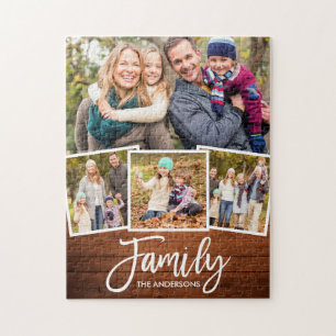Pinselschrift Familie 4 Foto Rustikale Holzdrucke Puzzle