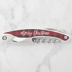 Pinselschrift Frohe Weihnachten Red Buffalo Karier Kellnermesser