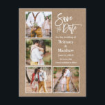 Pinselschrift Kraft Save the Date Paar 4 Foto Postkarte<br><div class="desc">Modern Brush Script 4 Foto Verschiedene Verlobungen Ankündigung Kraft Save the Date Postkarte</div>