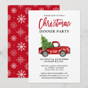 Pinselschrift Red Truck Snowflakes Weihnachts-Part Einladung