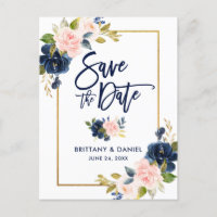 Pinselschrift Rosa Blau Blütengold Save the Date