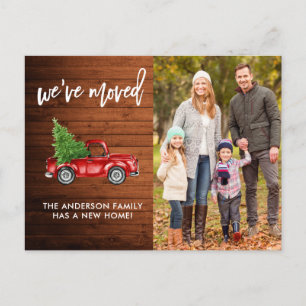 Pinselschrift Rustikale Adressenänderung Red Truck Postkarte