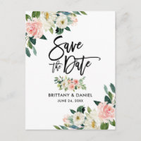 Pinselschrift Save the Date Rosa Weiß