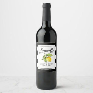Pinselschrift Striped Limoncello Lemon Labels Weinetikett