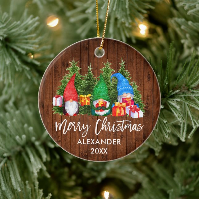 Pinselschrift Weihnachtsbaum Watercolor Gnomes Keramik Ornament (Baum)