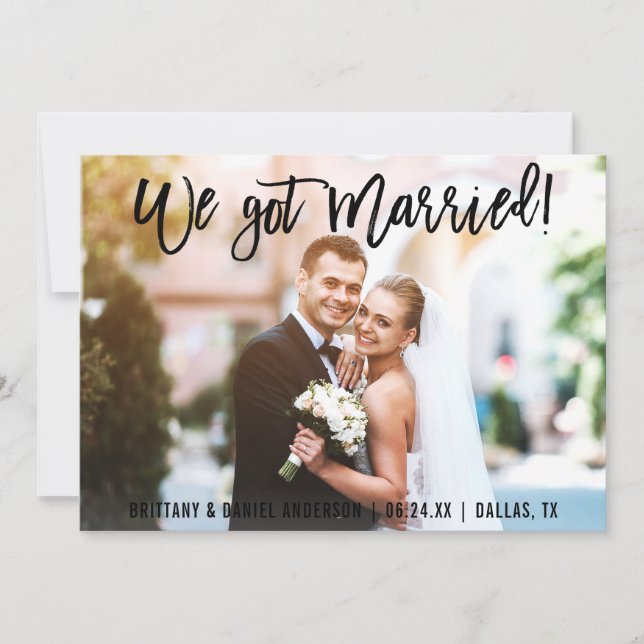 Pinselschrift Wir Got Verheiratetes Foto Ankündigung (Vorderseite)