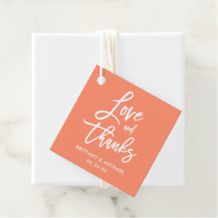 Pinselskript-Liebe und Danke-Hochzeitpeach Geschenkanhänger