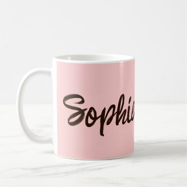 Pinselskriptname Hübsch Rosa personalisierte Umarm Kaffeetasse (Links)