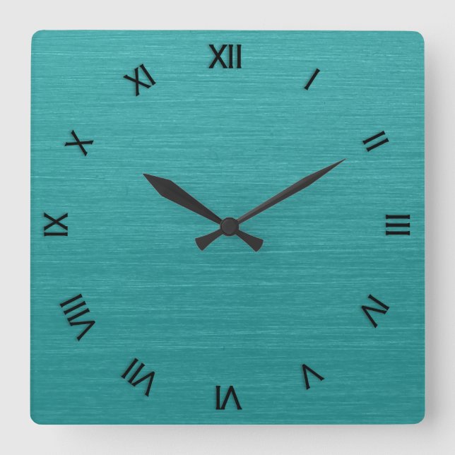 Pinselstrich Aquamarine Metal Look kash001 römisch Quadratische Wanduhr (Vorderseite)