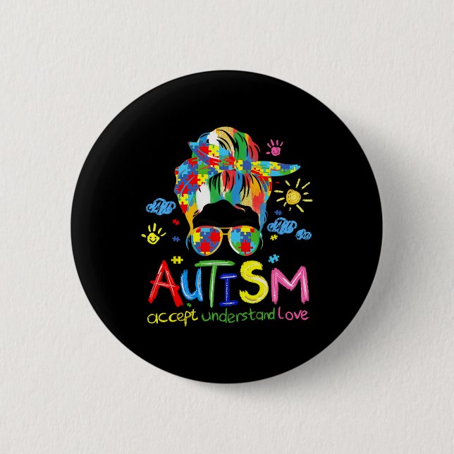Pinselstrich Autismus-Bewusstsein Akzeptiere Liebe Button (Vorderseite)