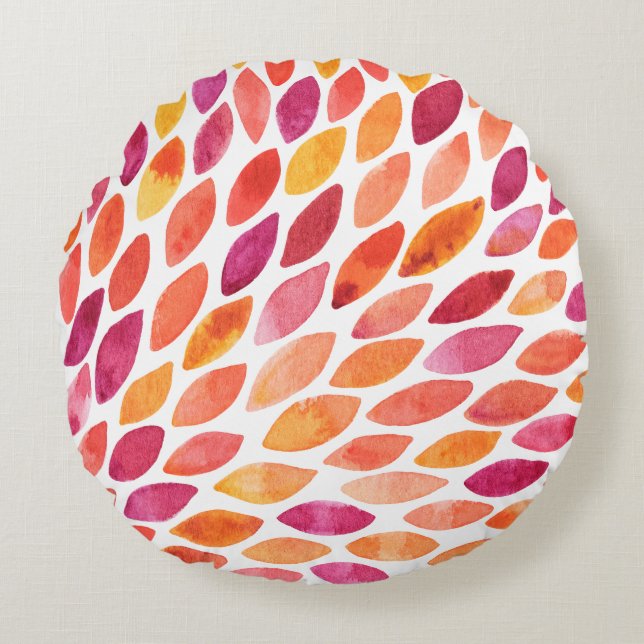 Pinselstrich, gelb und orange rundes kissen (Vorderseite)