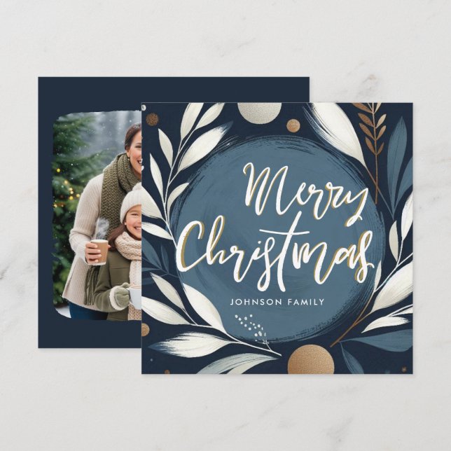 Pinselstrich Kranz Blauer Frohe Weihnachten (Vorne/Hinten)
