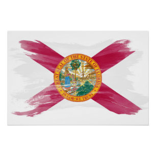 Pinselstrich mit Florida-Staatsflagge, Florida-Fla Poster