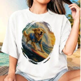 Pinselstrich Surfen Golden Retriever in Hawaii T-Shirt