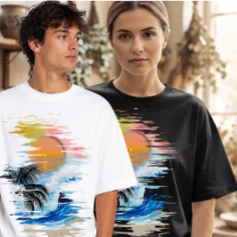 Pinselstrich Tropischer Sonnenuntergang Surfen Äst T-Shirt