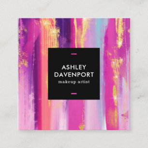 Pinselstriche aus abstraktem Rosa und Gold, Pinsel Quadratische Visitenkarte