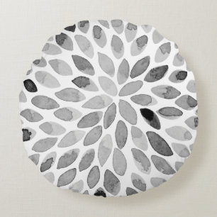 Pinselstriche für Wasserfarben - Schwarzweiß Rundes Kissen