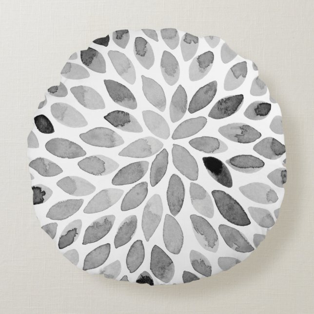 Pinselstriche für Wasserfarben - Schwarzweiß Rundes Kissen (Vorderseite)