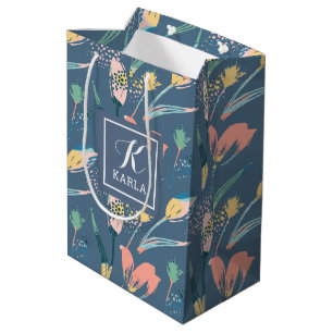 Pinselstriche Illustration farbiges Tulpenmuster Mittlere Geschenktüte