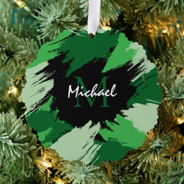 Pinselstriche in grünen Farbtönen mit Monogramm Ornament Karte (Insitu (Baum))