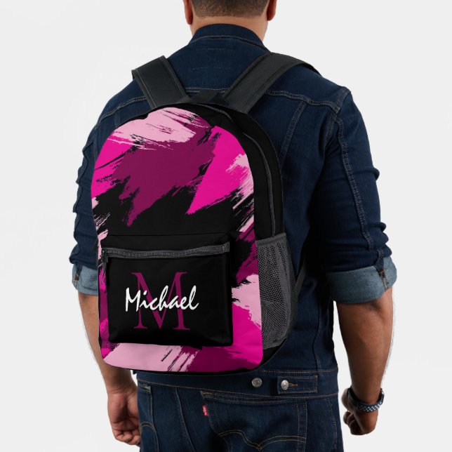 Pinselstriche in heißen rosa Farbtönen mit Monogra Bedruckter Rucksack (Insitu (Modell))