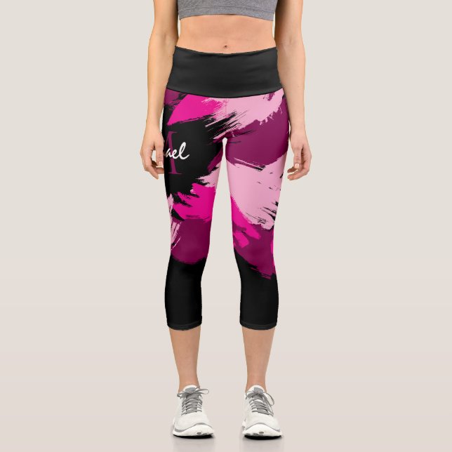 Pinselstriche in heißen rosa Farbtönen mit Monogra Capri Leggings (Vorderseite)