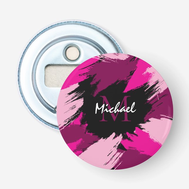 Pinselstriche in heißen rosa Farbtönen mit Monogra Flaschenöffner (Vorderseite)