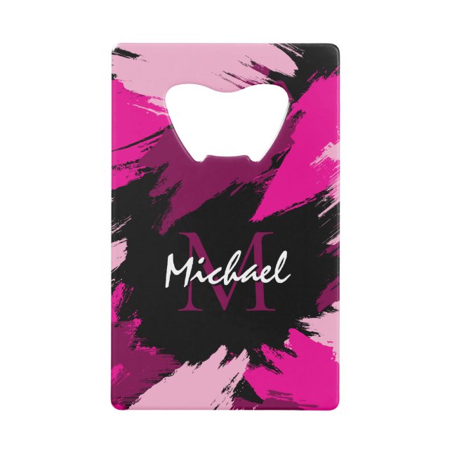 Pinselstriche in heißen rosa Farbtönen mit Monogra Geldbeutel Flaschenöffner (Vorderseite)