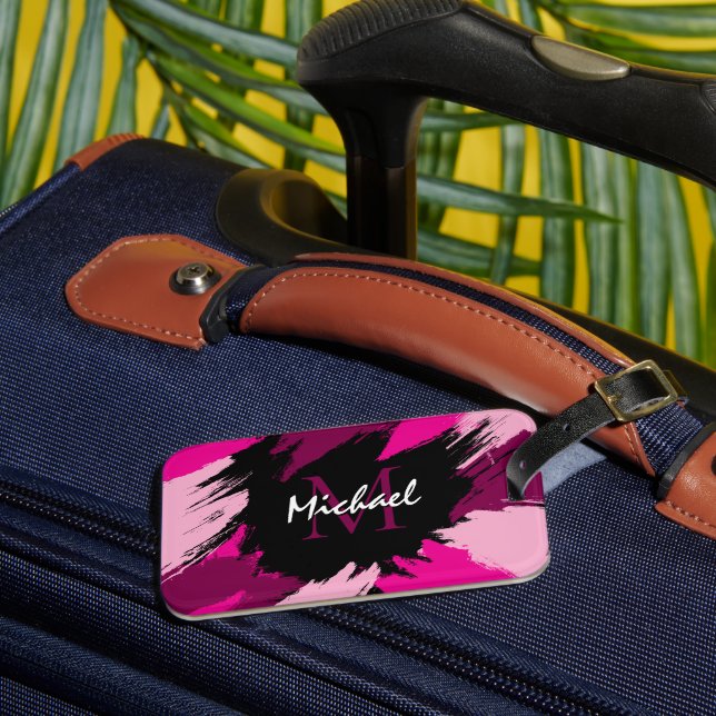 Pinselstriche in heißen rosa Farbtönen mit Monogra Gepäckanhänger (Vorderseite Insitu 3)
