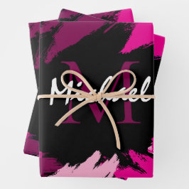 Pinselstriche in heißen rosa Farbtönen mit Monogra Geschenkpapier Set