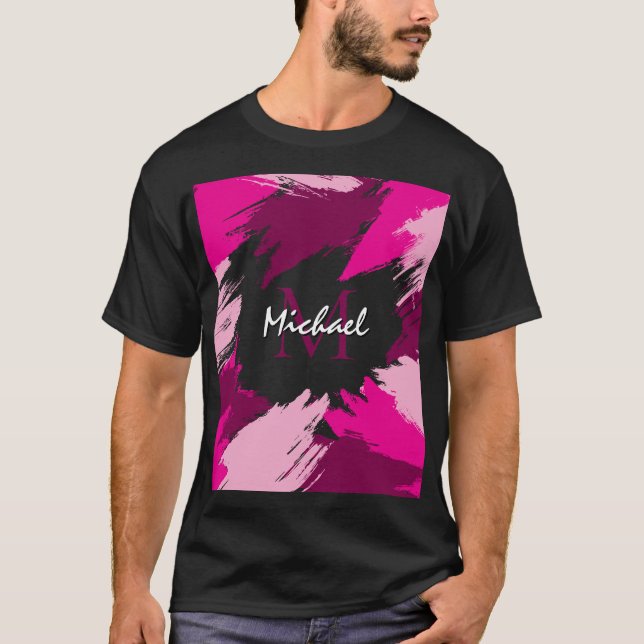 Pinselstriche in heißen rosa Farbtönen mit Monogra T-Shirt (Vorderseite)