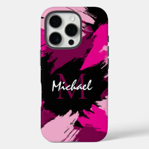 Pinselstriche in heißen Rosa-Tönen mit Monogramm iPhone 16 Pro Hülle