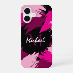 Pinselstriche in heißen Rosa-Tönen mit Monogramm iPhone 16 Hülle