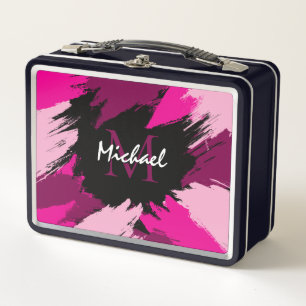 Pinselstriche in heißen Rosa-Tönen mit Monogramm Metall Brotdose