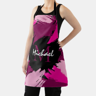 Pinselstriche in heißen Rosa-Tönen mit Monogramm Schürze
